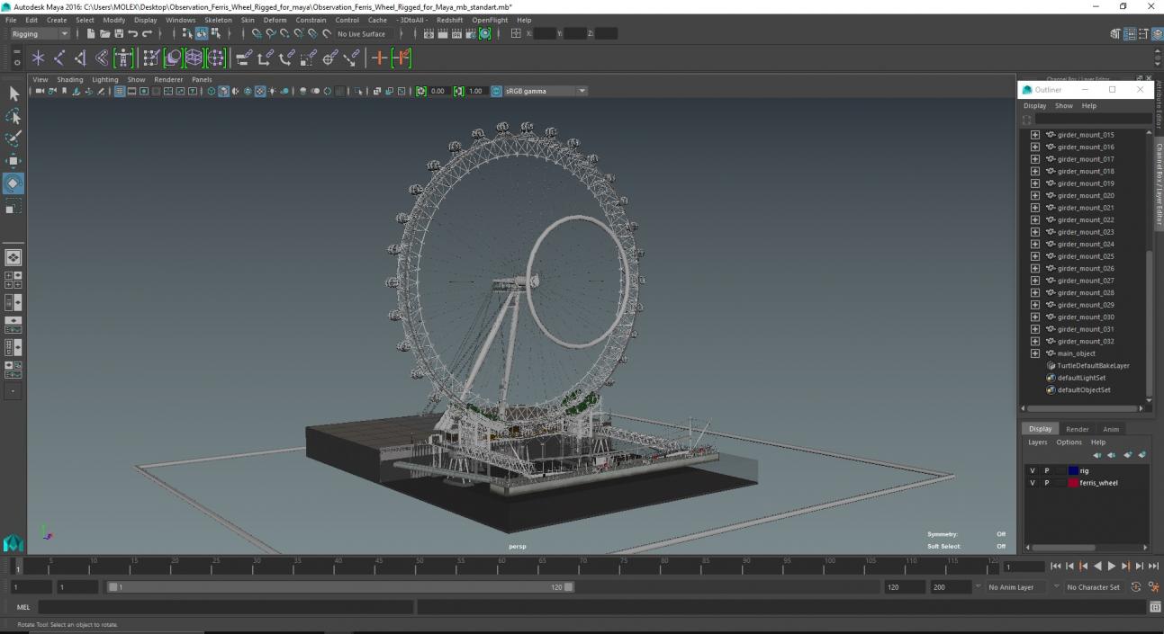 3D model Observation Ferris Wheel Rigged for Maya