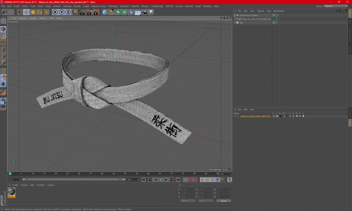 3D model Waist Jiu Jitsu White Belt Obi