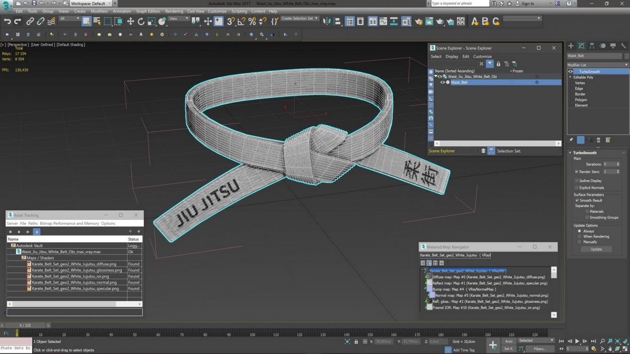 3D model Waist Jiu Jitsu White Belt Obi