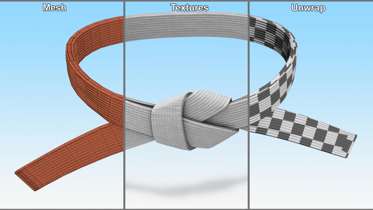 3D model Waist Jiu Jitsu White Belt Obi