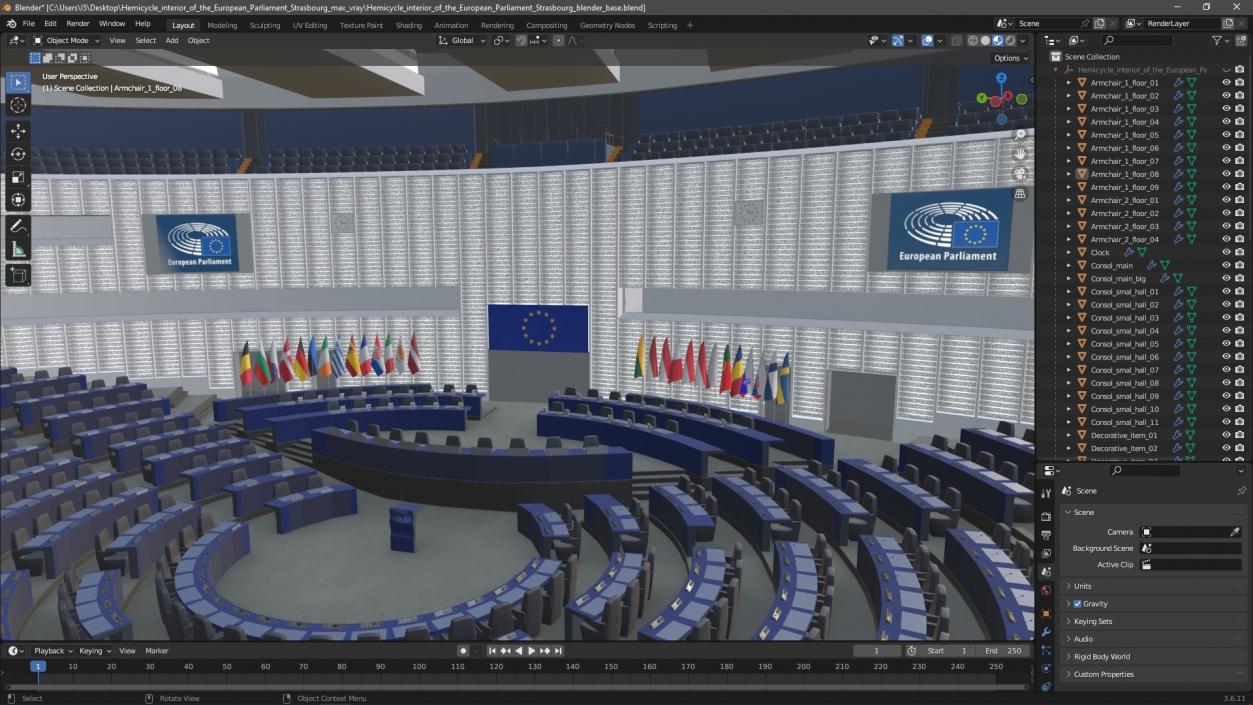 3D Hemicycle interior of the European Parliament Strasbourg