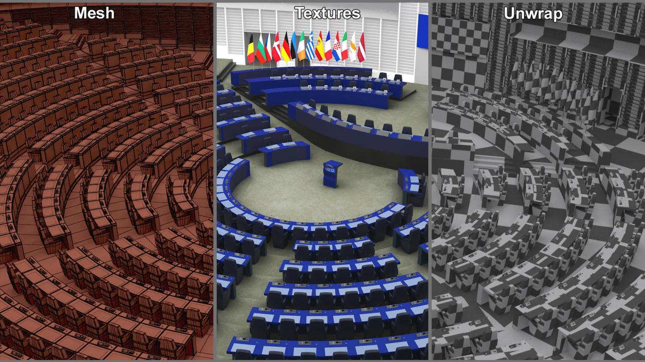 3D Hemicycle interior of the European Parliament Strasbourg