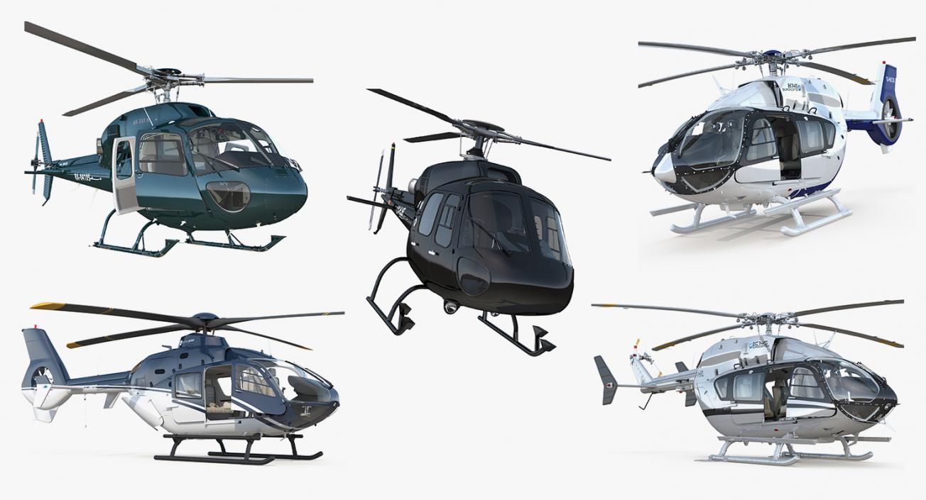 3D Rigged Civil Eurocopter Helicopters Collection