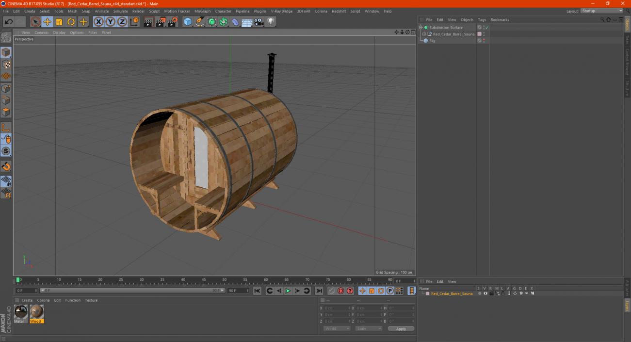 Red Cedar Barrel Sauna 3D