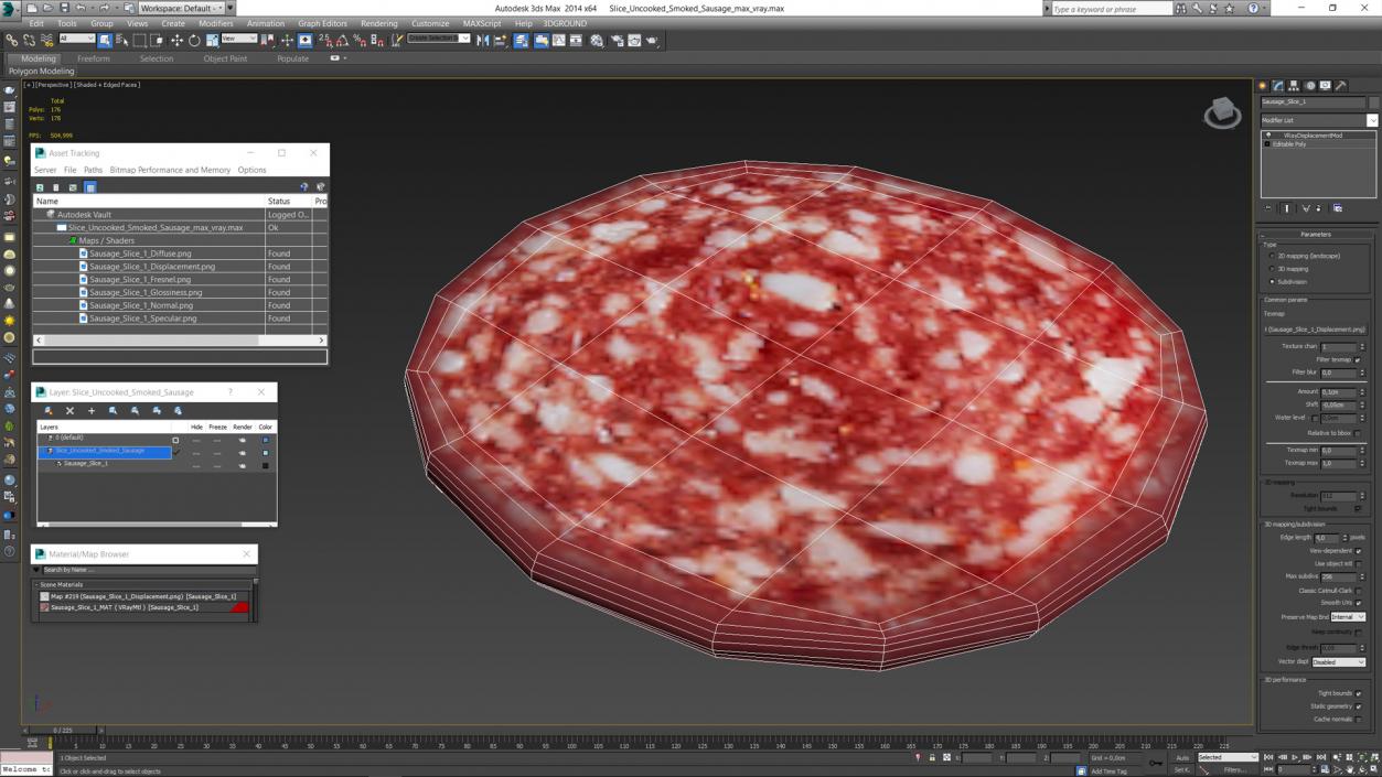 Slice Uncooked Smoked Sausage 3D model