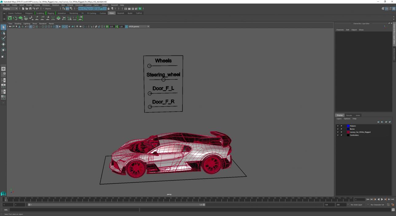 Luxury Car White Rigged for Maya 3D