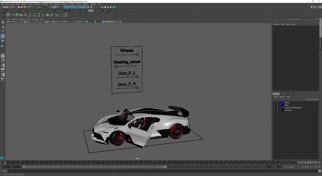 Luxury Car White Rigged for Maya 3D