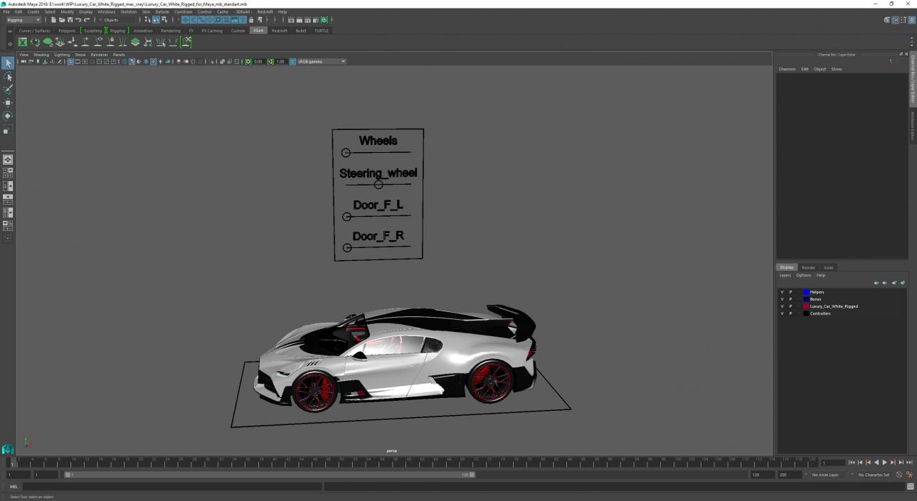 Luxury Car White Rigged for Maya 3D