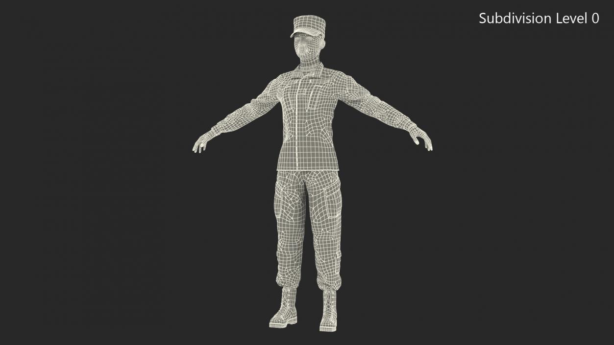 3D Black Female Soldier Camo T Pose Fur