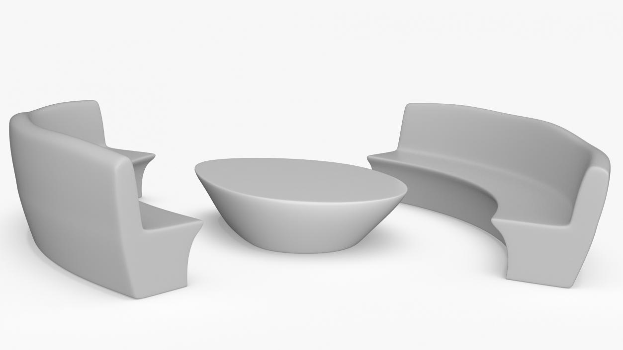 Minimalist Benches and Futuristic Table 3D model