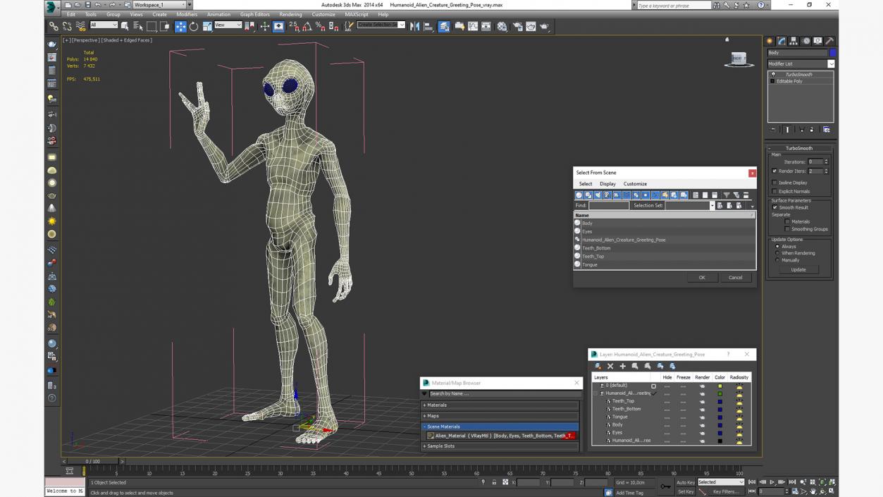 Humanoid Alien Creature Greeting Pose 3D