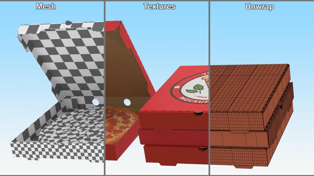 Pepperoni Pizza in Cardboard Box Mockup 3D model