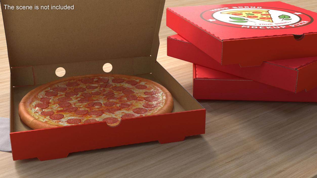 Pepperoni Pizza in Cardboard Box Mockup 3D model