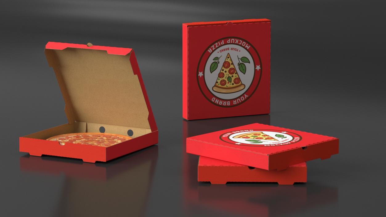 Pepperoni Pizza in Cardboard Box Mockup 3D model