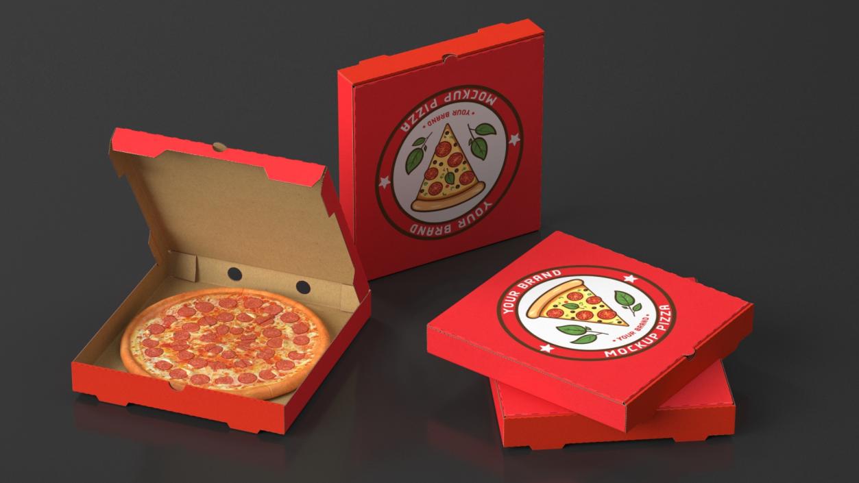 Pepperoni Pizza in Cardboard Box Mockup 3D model