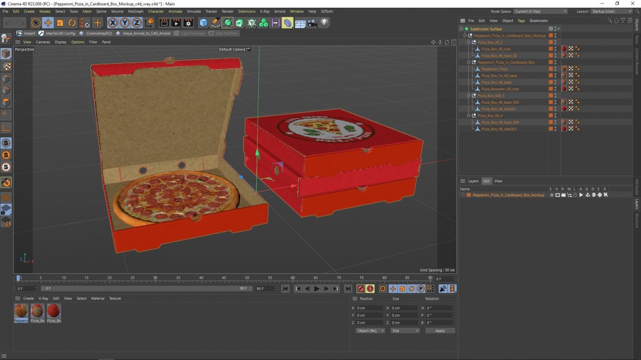 Pepperoni Pizza in Cardboard Box Mockup 3D model