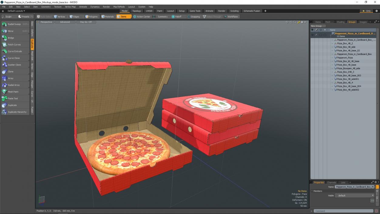 Pepperoni Pizza in Cardboard Box Mockup 3D model