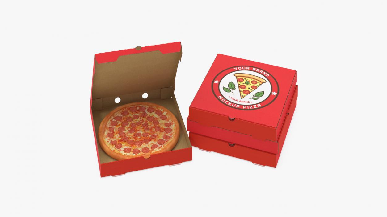 Pepperoni Pizza in Cardboard Box Mockup 3D model