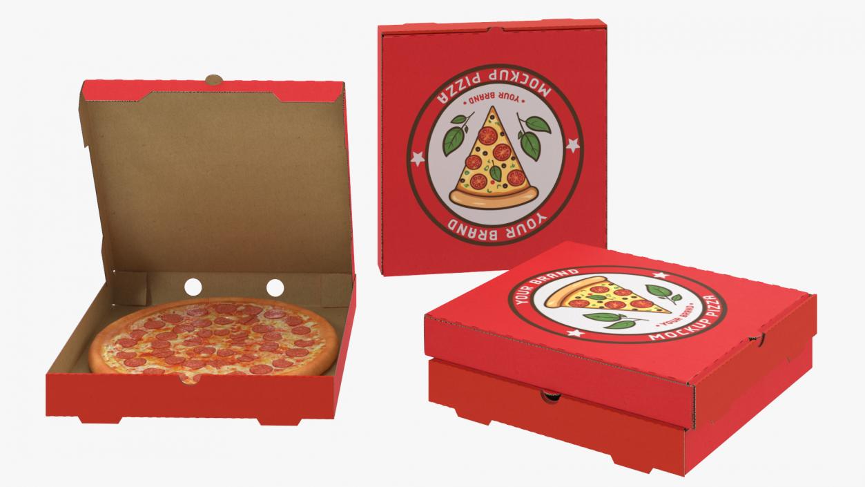 Pepperoni Pizza in Cardboard Box Mockup 3D model