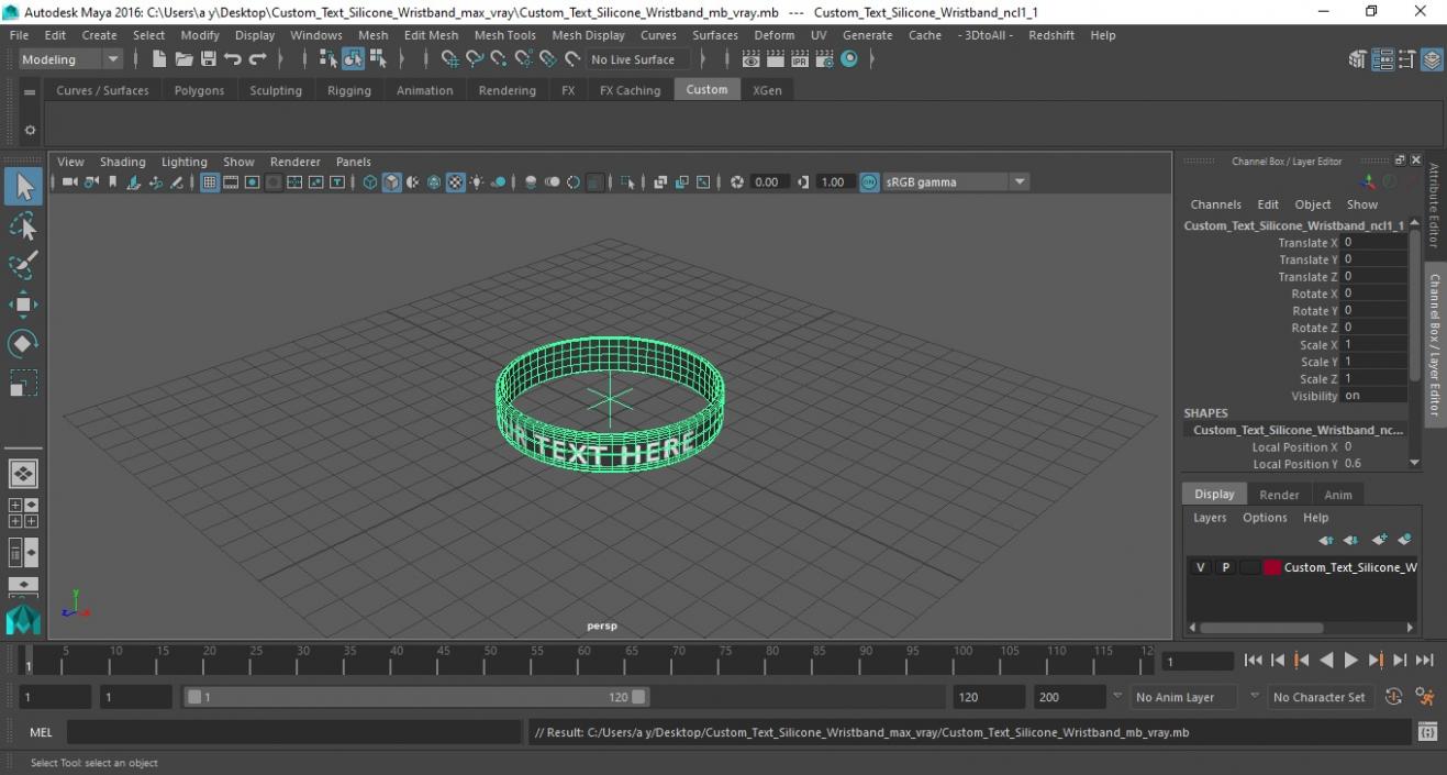 3D model Custom Text Silicone Wristband