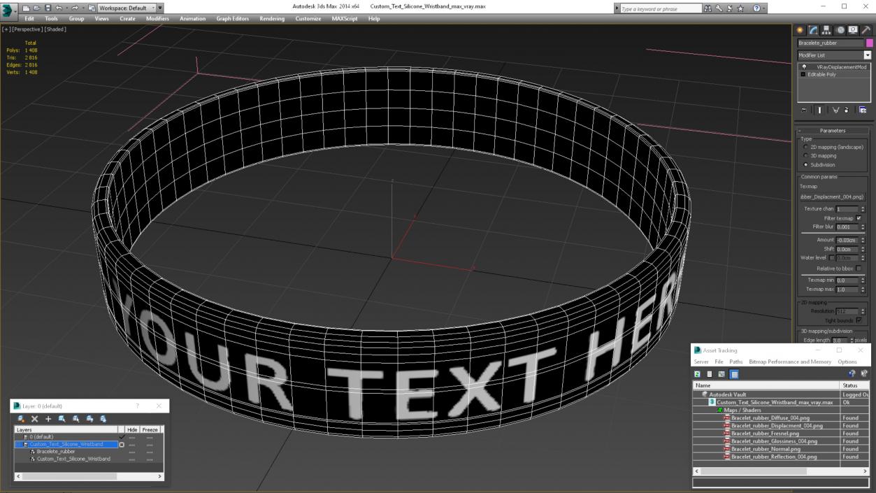 3D model Custom Text Silicone Wristband