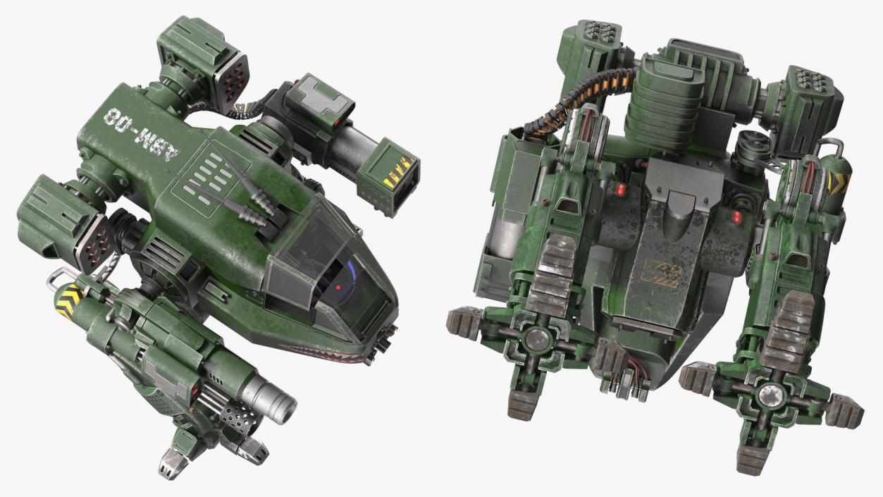 3D Concept Military Dark Green Robot with Pilot Rigged