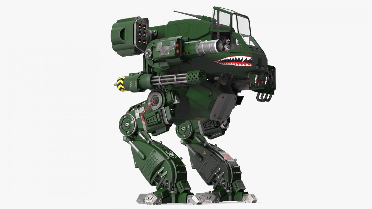 3D Concept Military Dark Green Robot with Pilot Rigged