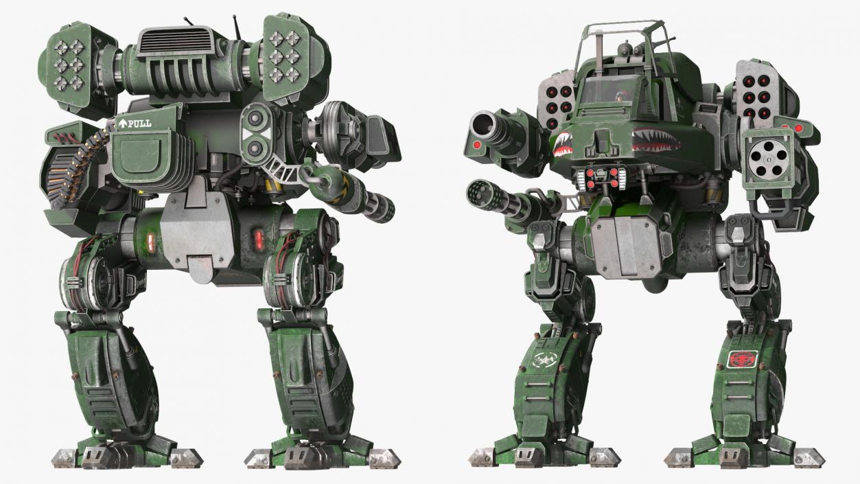 3D Concept Military Dark Green Robot with Pilot Rigged