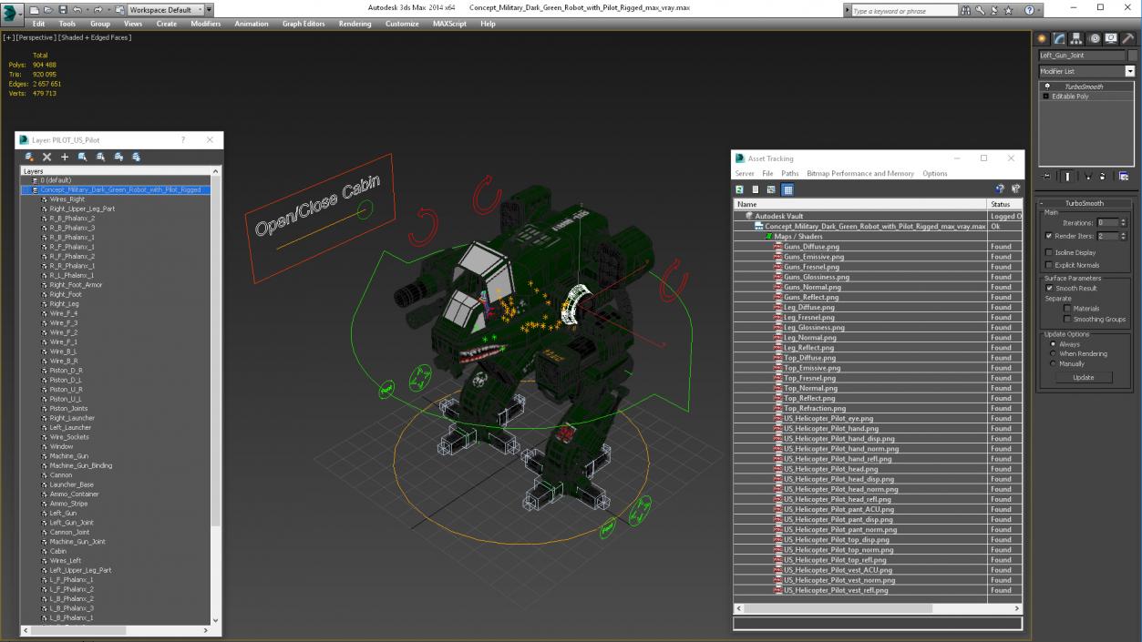 3D Concept Military Dark Green Robot with Pilot Rigged