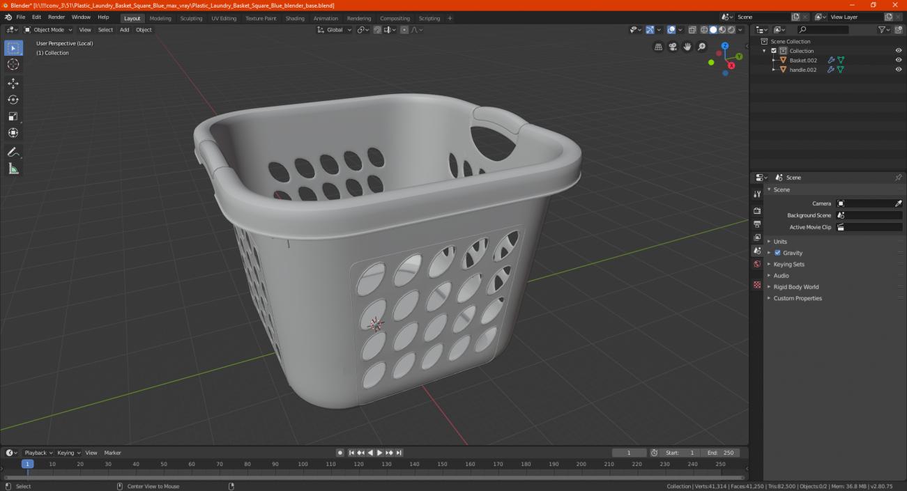 Plastic Laundry Basket Square Blue 3D model