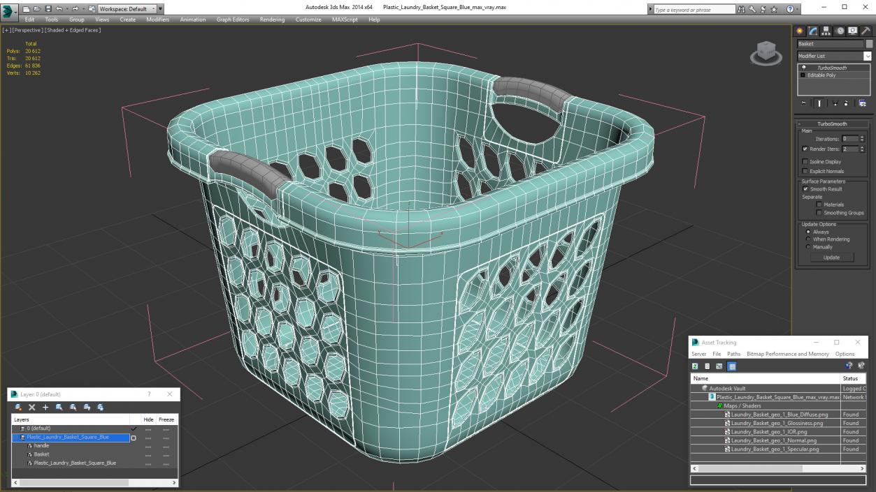 Plastic Laundry Basket Square Blue 3D model