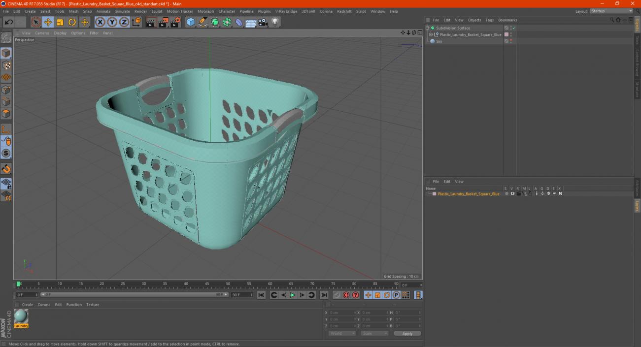 Plastic Laundry Basket Square Blue 3D model