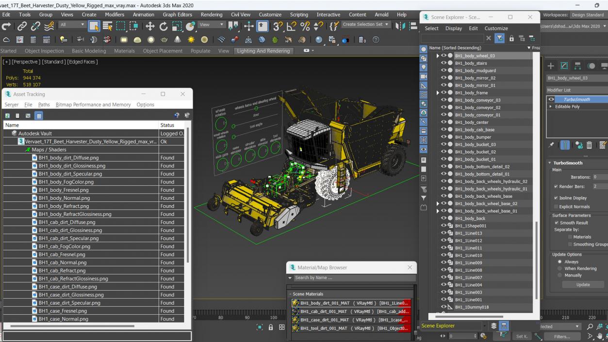 3D Vervaet 17T Beet Harvester Dusty Yellow Rigged