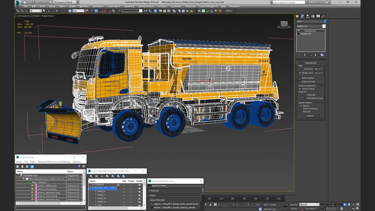 3D Mercedes 8x6 Arocs Gritter Truck Simple Interior model