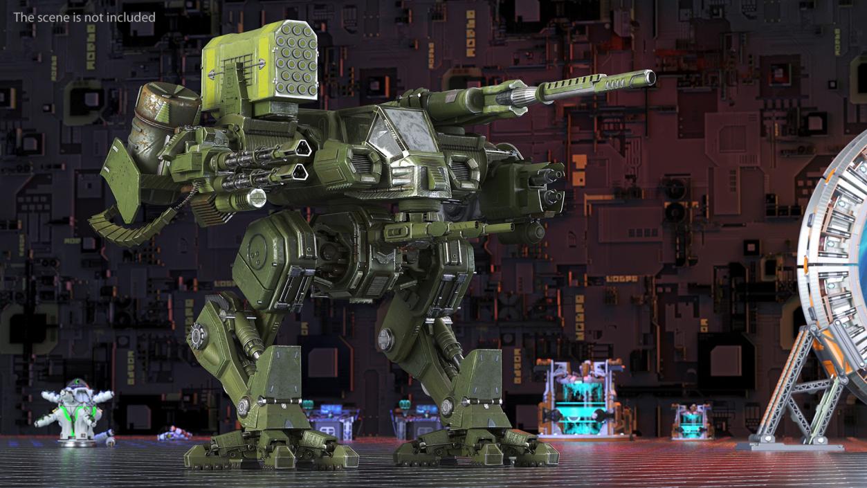 3D model Massive Walking Mech Green Old