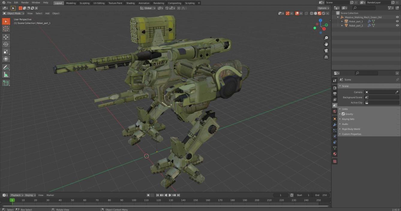 3D model Massive Walking Mech Green Old