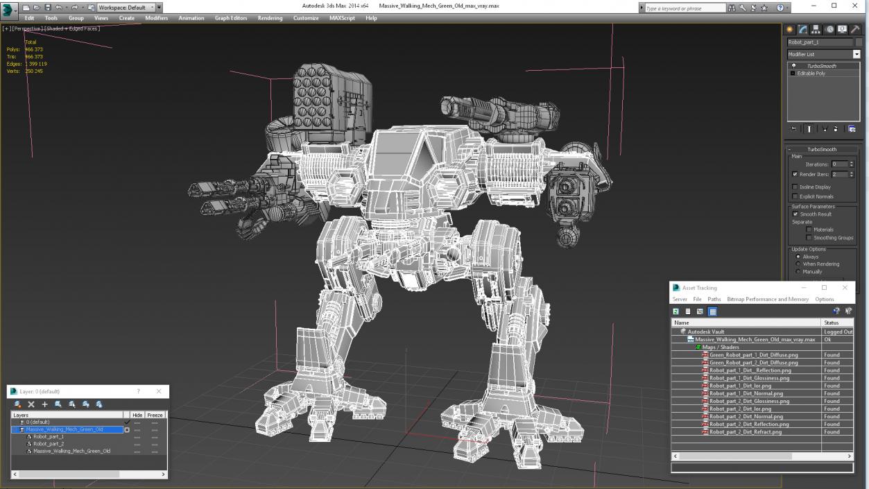 3D model Massive Walking Mech Green Old