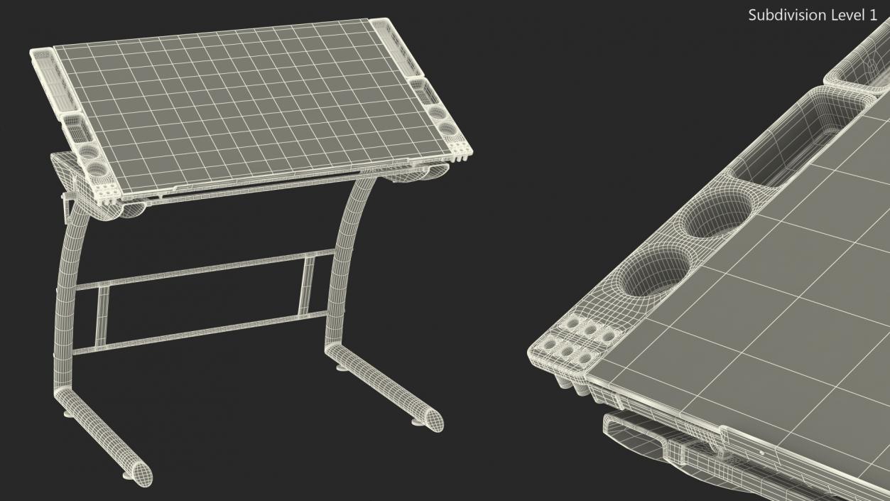 Tiltable Glass Drawing Table White 3D model