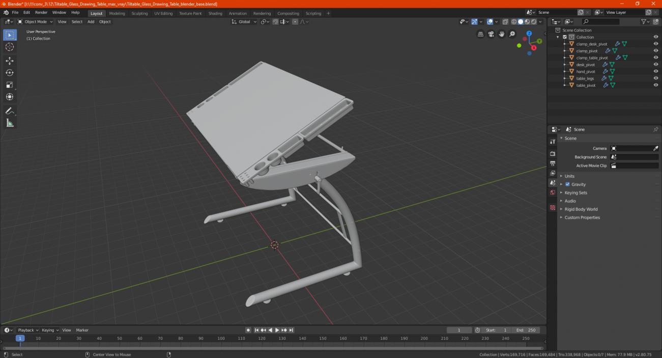 Tiltable Glass Drawing Table White 3D model