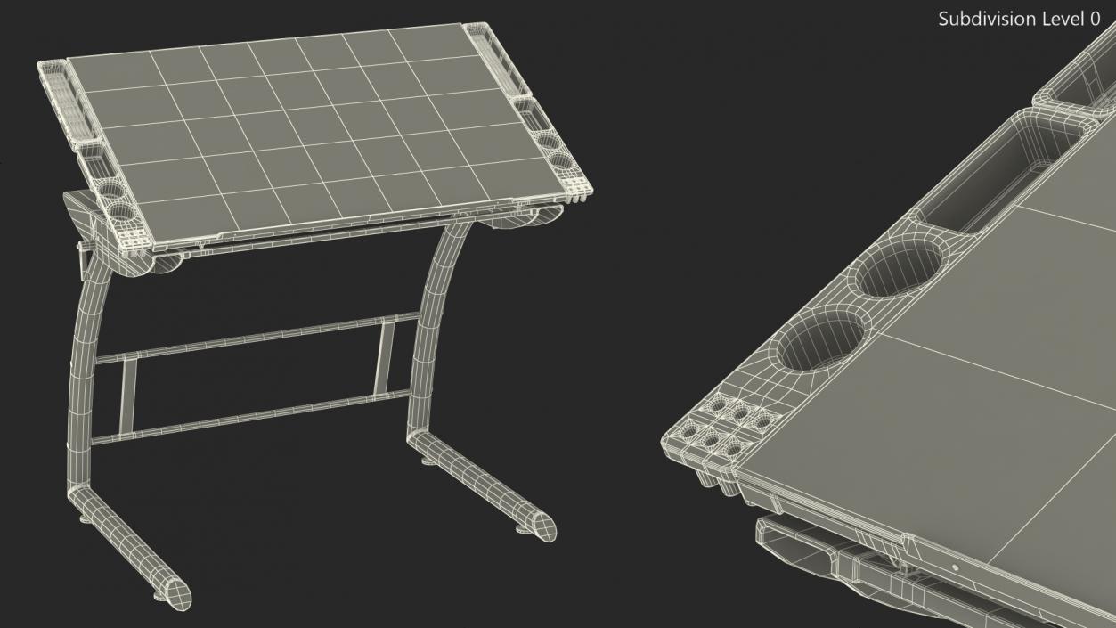 Tiltable Glass Drawing Table White 3D model