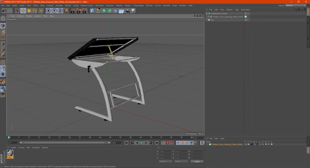 Tiltable Glass Drawing Table White 3D model