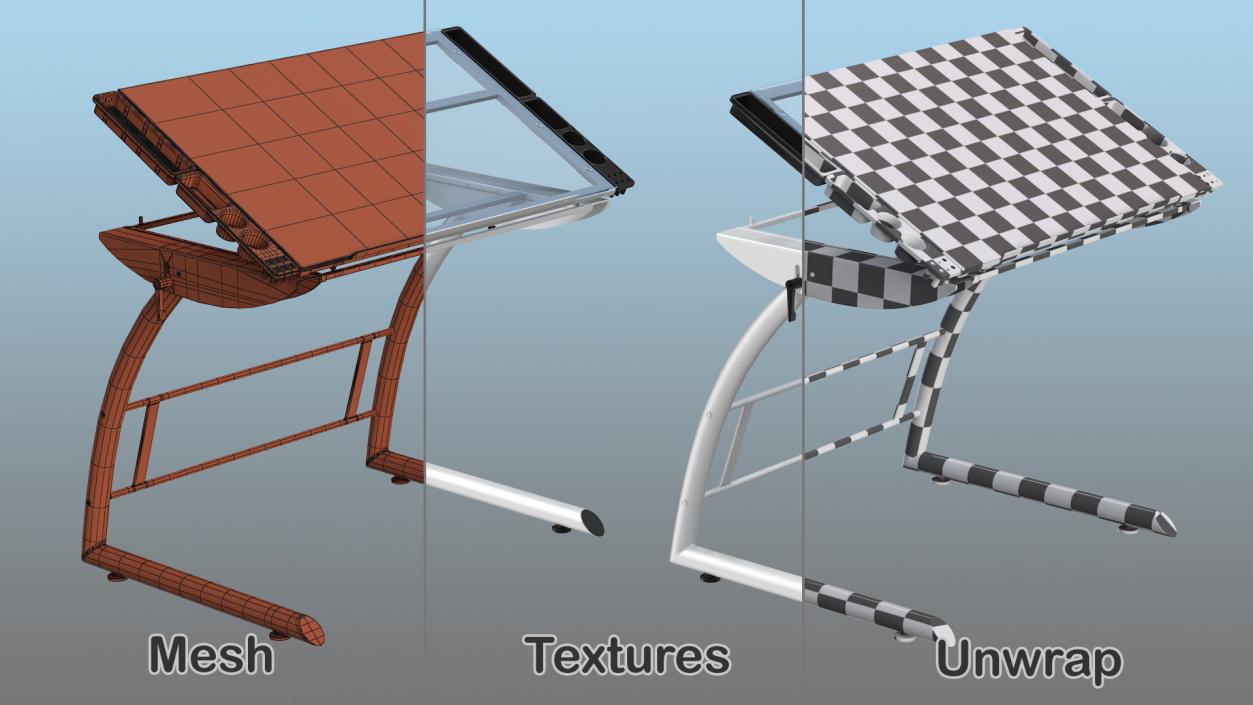 Tiltable Glass Drawing Table White 3D model