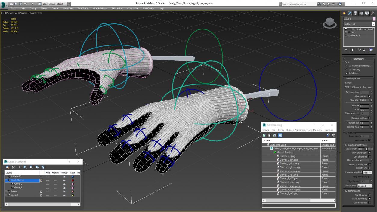 3D model Safety Work Gloves Rigged