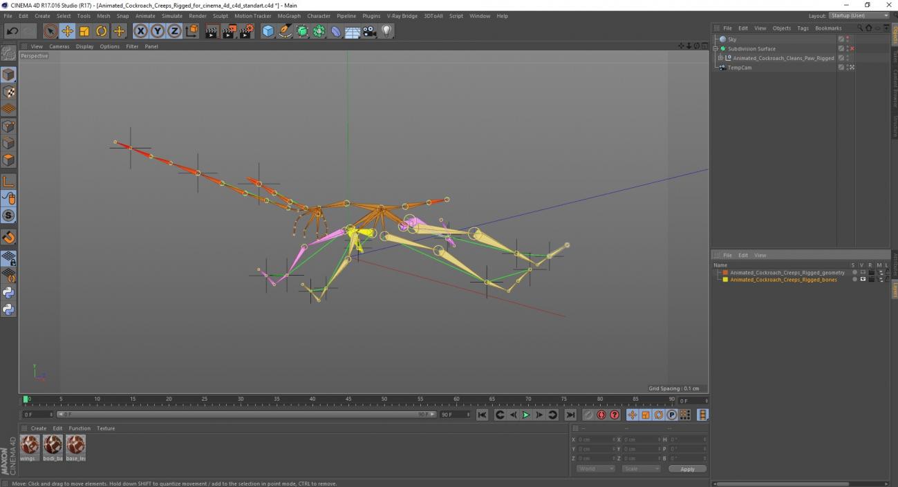 3D Animated Cockroach Creeps Rigged for Cinema 4D