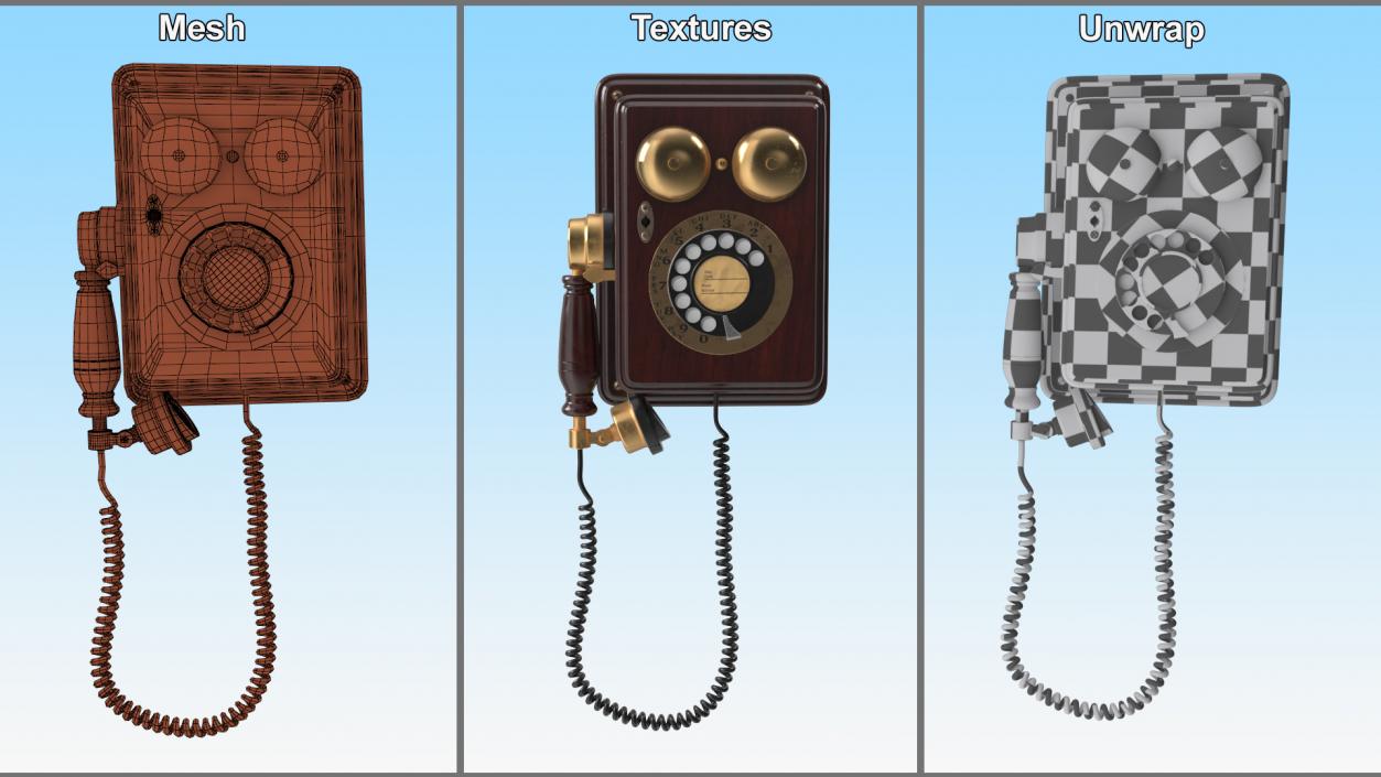 3D model Antique Wooden Phone Dark