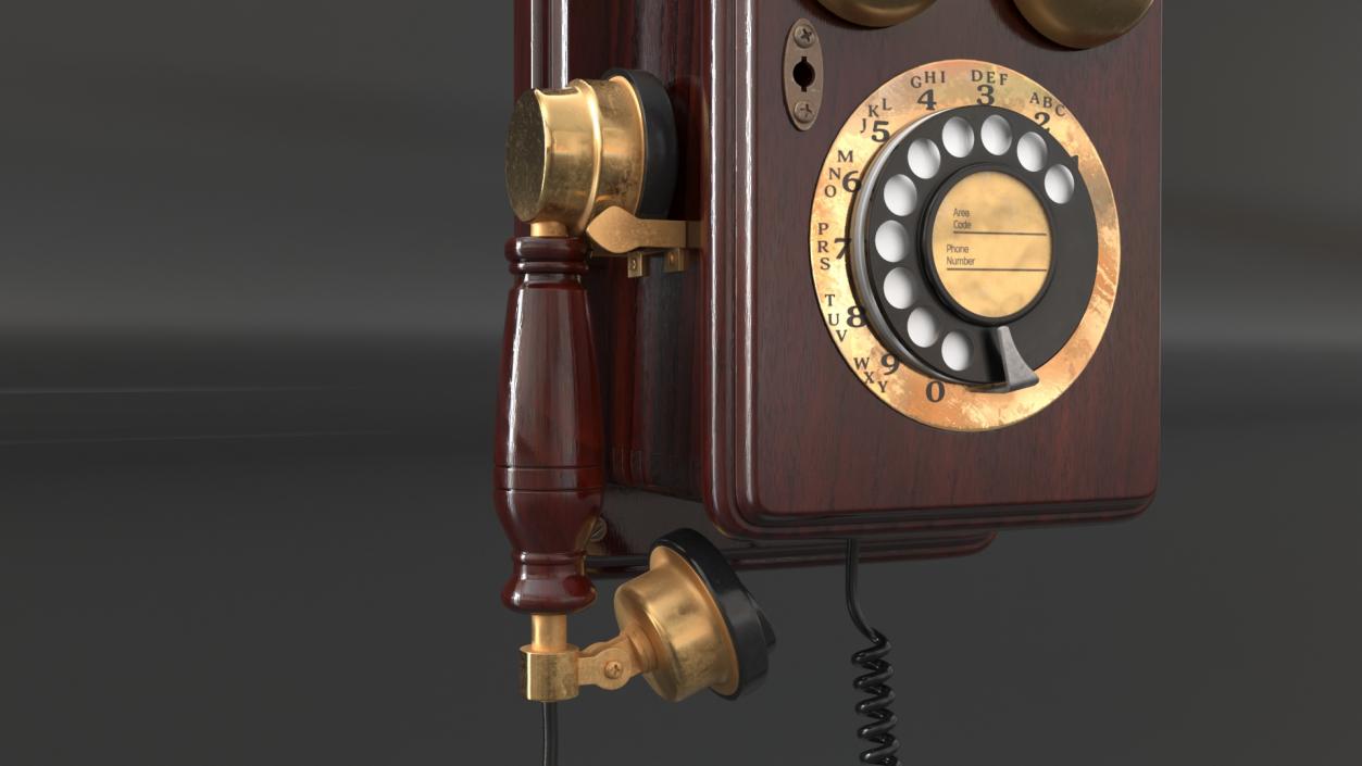 3D model Antique Wooden Phone Dark