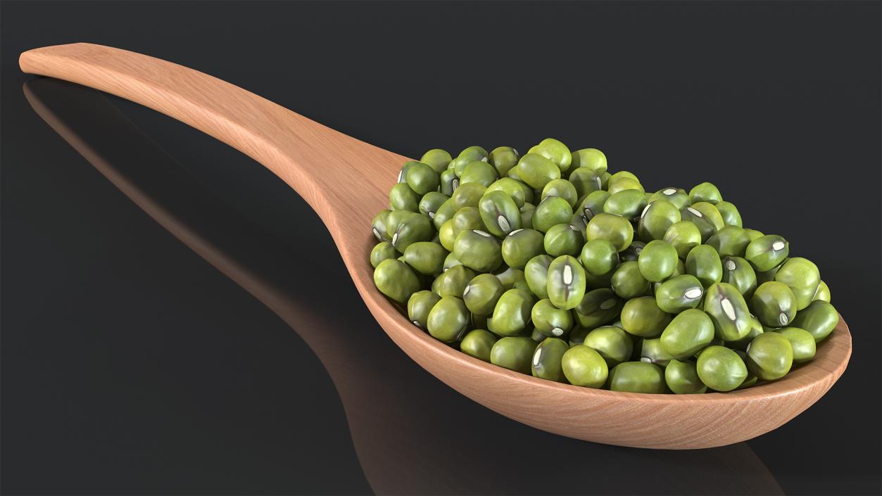 3D Mung Beans in Wooden Spoon