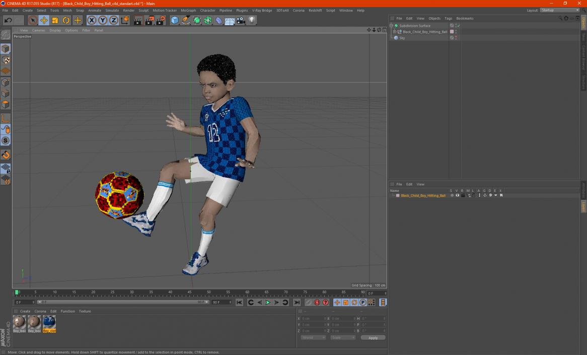 3D Black Child Boy Hitting Ball model