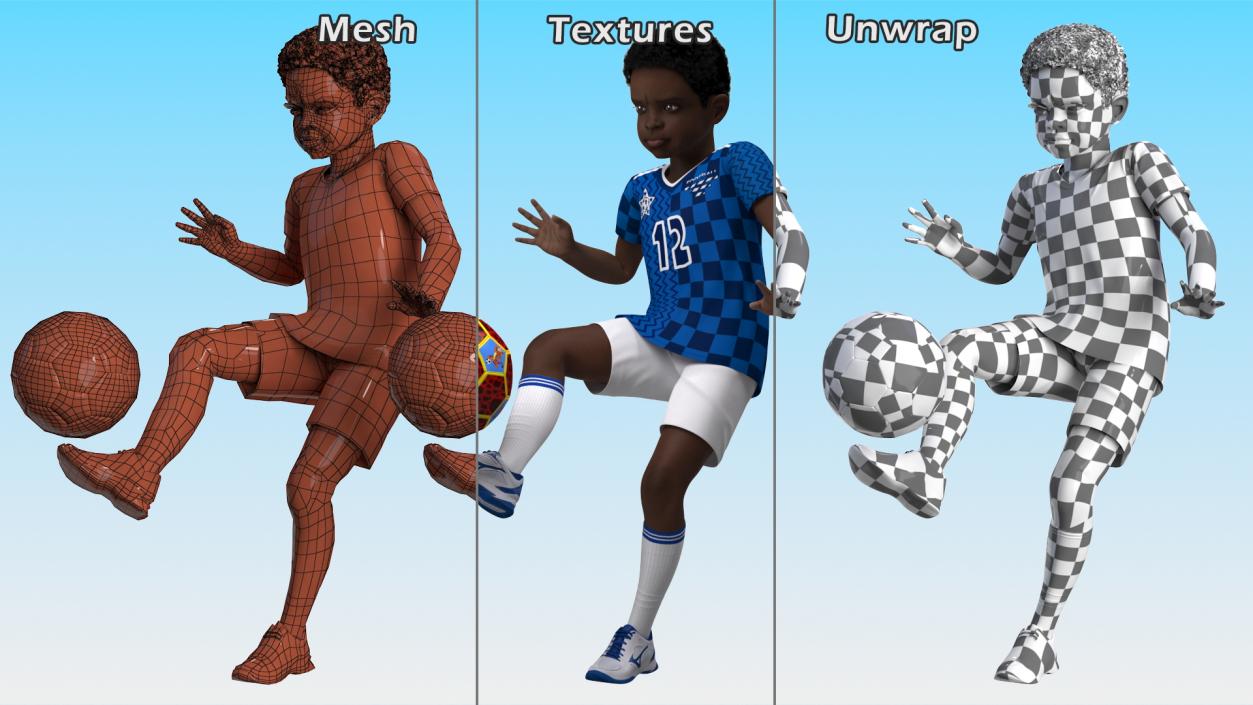 3D Black Child Boy Hitting Ball model