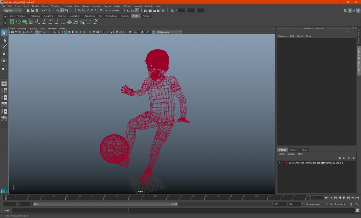 3D Black Child Boy Hitting Ball model